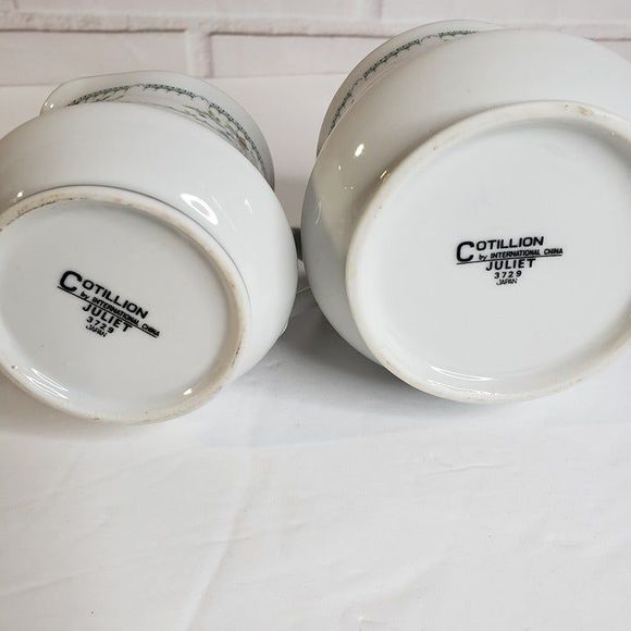Vtg Cotillion Juliet White with Silver Green Dainty Floral Sugar & Creamer Set - Picture 8 of 11